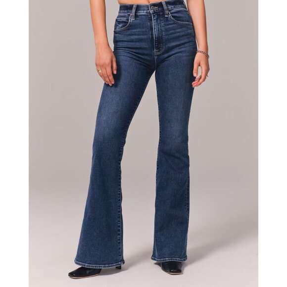 ABERCROMBIE & FITCH The Flare Ultra High Rise Dark Stretch Jeans, Size 34/18L - Picture 2 of 14